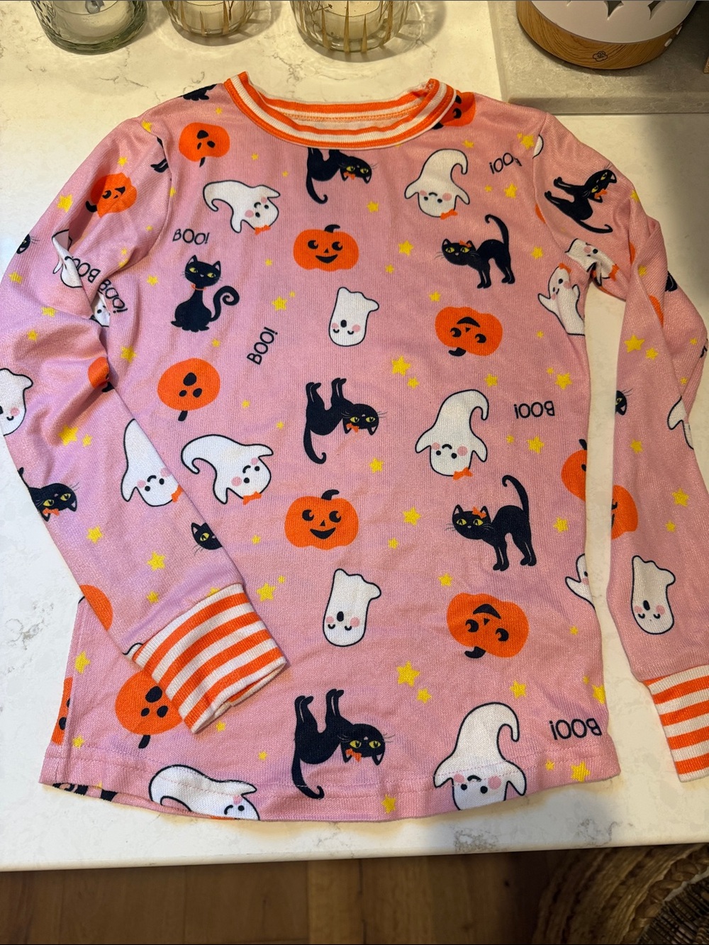 Girls Halloween Pajama Set Ghost & Pumpkin PJs long sleeve with pants Black cats